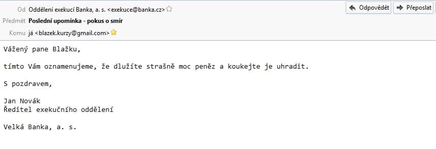Vzor podvodného e-mailu